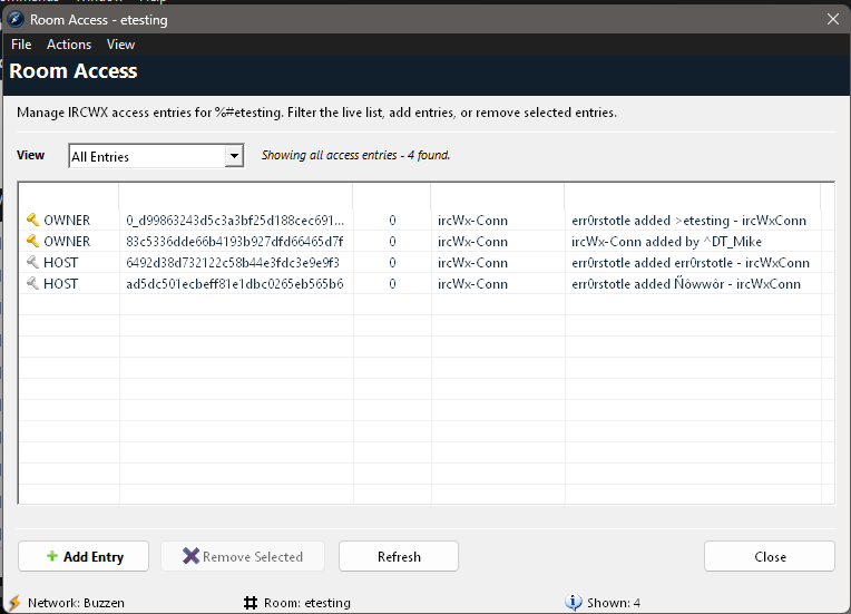 Room Access manages access entries and provides add, delete, and import controls.