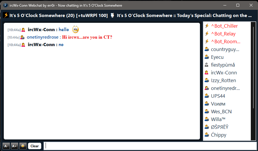 The embedded Webchat provides a browser-based room view with transcript, people list, message input, and chat controls.