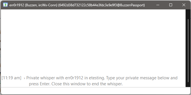 The IRCWX whisper window provides a private conversation area and message input.